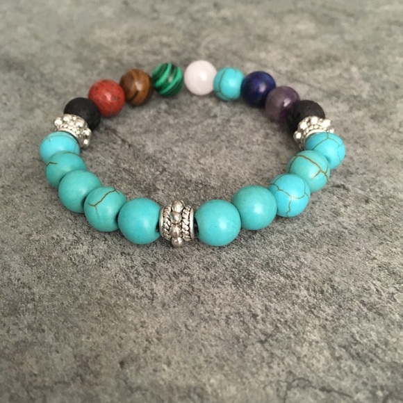 MORE COMING 7 Chakra Natural Stone Lava Elastic Br - Picture 3 of 5